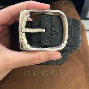 Gucci monogram black leather belt